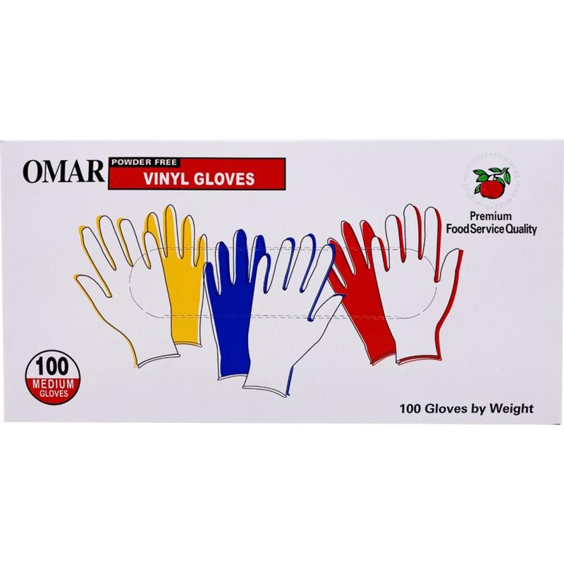 Omar Disposable Powder-Free Vinyl General-Purpose Gloves, Medium, Clear, 100 Gloves Per Box MPN:5213/M