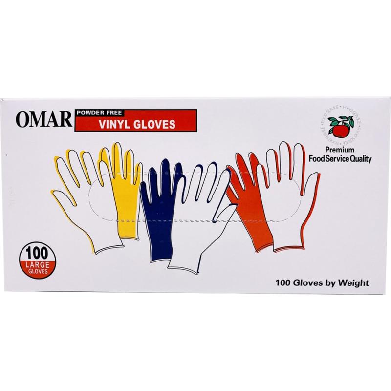 Omar Disposable Powder-Free Vinyl General-Purpose Gloves, Large, Clear, 100 Gloves Per Box (Min Order Qty 8) MPN:5214/L