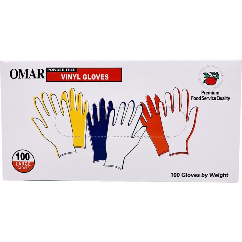 Omar Disposable Powder-Free Vinyl General-Purpose Gloves, Large, Clear, 100 Gloves Per Box MPN:5214/L