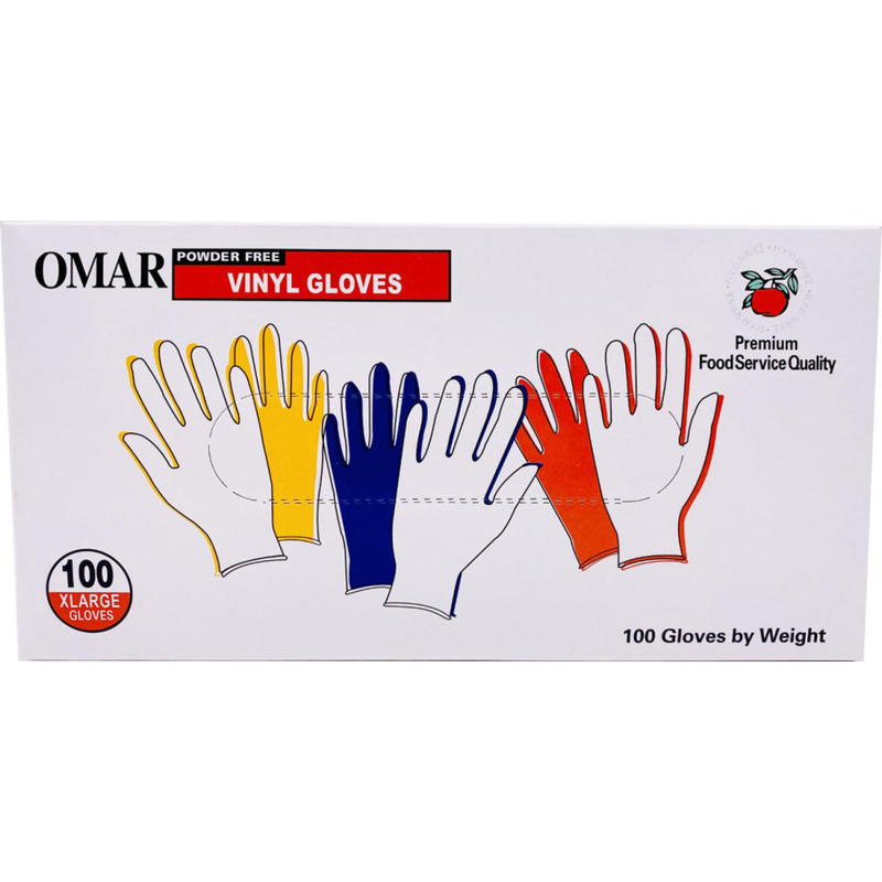 Omar Disposable Powder-Free Vinyl General-Purpose Gloves, Extra Large, Clear, 100 Gloves Per Box MPN:5215/XL