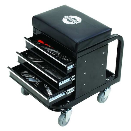 Toolbox Creeper Tool Box Creeper Seat, 3 Drawer, Black, Steel, 14-1/2 in W x 19 in D x 18-1/4 in H MPN:92450