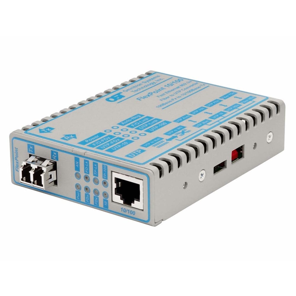 Omnitron FlexPoint 10/100 - Fiber media converter - 100Mb LAN - 10Base-T, 100Base-FX, 100Base-TX - RJ-45 / LC single-mode - up to 18.6 miles - 1310 nm MPN:4355-20