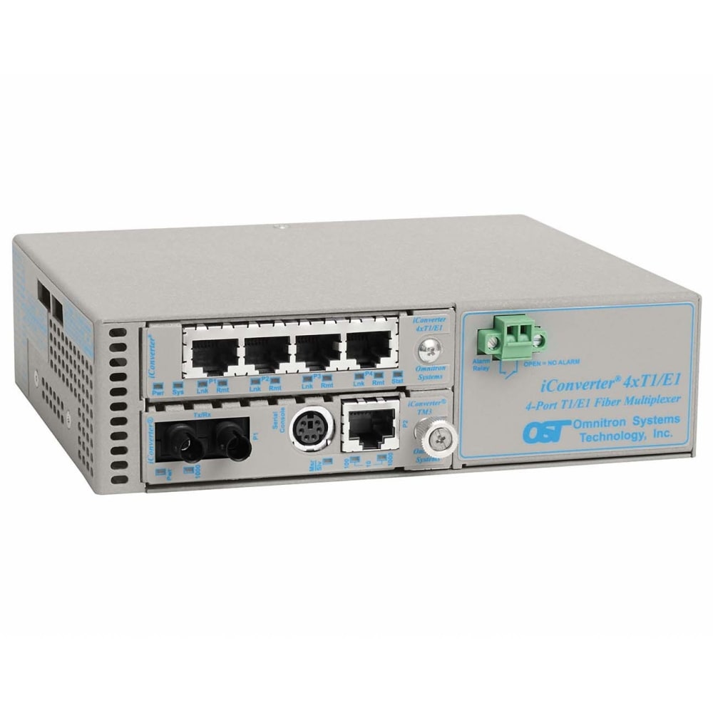 Omnitron iConverter MUX/M Ethernet 4xT1/E1 Fiber Multiplexer ST Multimode 550m - 4x T1/E1 1x 10/100/1000BASE-T to 1x ST Multimode - 8820N0B MPN:8820N-0-B
