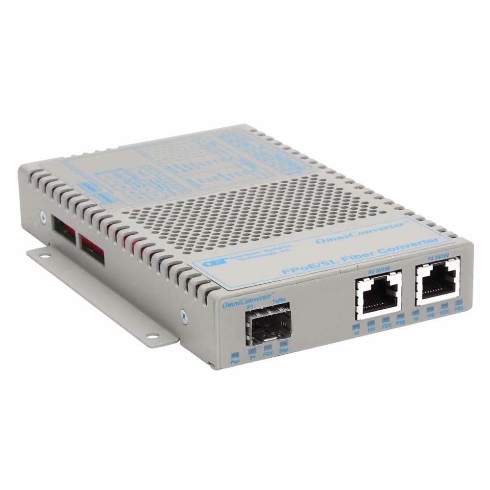 Omnitron OmniConverter SL 10/100 PoE Ethernet Fiber Media Converter Switch RJ45 SFP Wide Temp - 2 x 10/100BASE-TX; 1 x 100BASE-FX; US AC Powered; Lifetime Warranty MPN:9359-0-21W