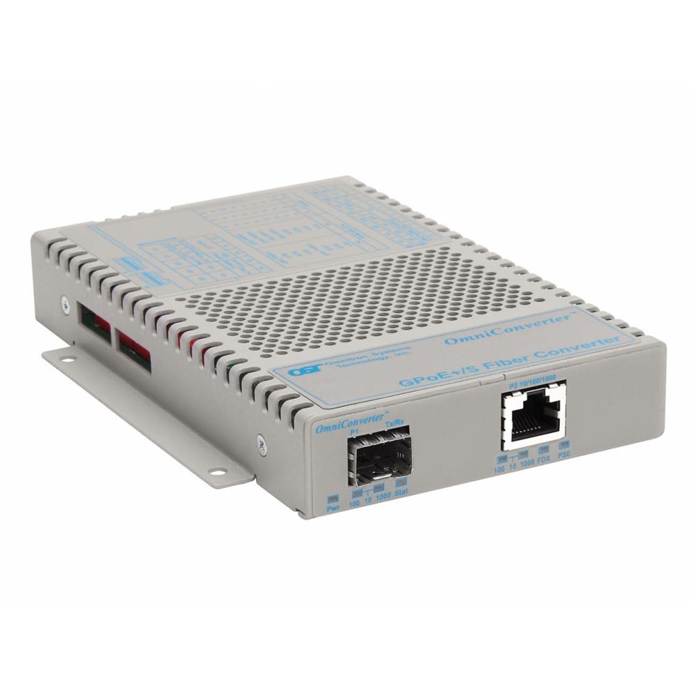 Omnitron OmniConverter GPoE+/S - Fiber media converter - GigE - 10Base-T, 100Base-FX, 100Base-TX, 1000Base-T, 1000Base-X - RJ-45 / SFP (mini-GBIC) MPN:9439-0-11W