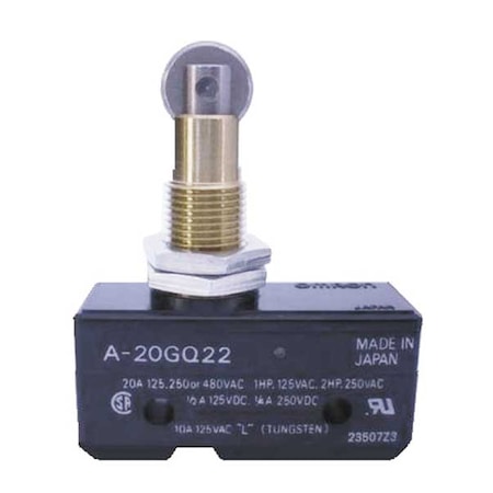 Snap Action Switch, Panel Mount, Plunger, Roller Actuator, SPDT, 20 A at 480 V AC Contact Rating MPN:A-20GQ22