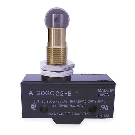Snap Action Switch, Panel Mount, Plunger, Roller Actuator, SPDT, 20 A at 480 V AC Contact Rating MPN:A-20GQ22-B