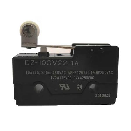 Snap Action Switch, Hinge Roller, Lever Actuator, DPDT, 10 A at 240 V AC Contact Rating MPN:DZ-10GV22-1A