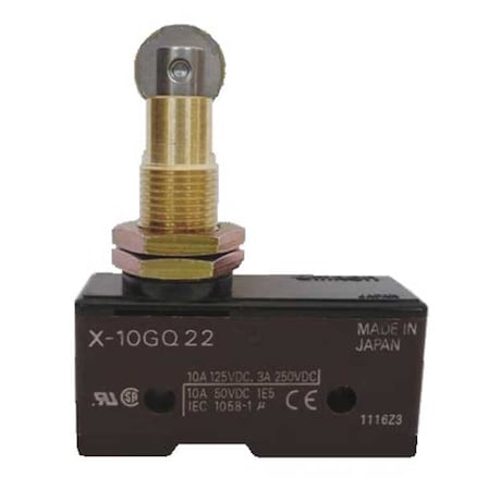 Industrial Snap Action Switch, Cross Roller, Panel Mount, Plunger Actuator, SPDT MPN:X-10GQ22