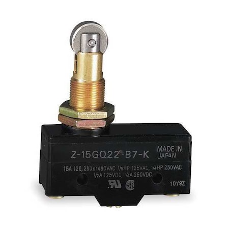 Snap Action Switch, Panel Mount, Plunger, Roller Actuator, SPDT, 15 A at 480 V AC Contact Rating MPN:Z-15GQ22-B7-K