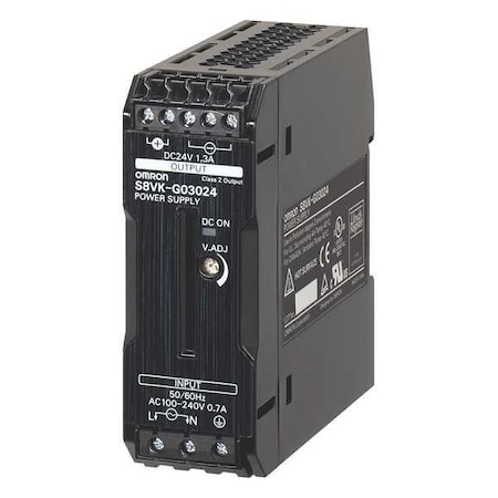DC Power Supply, 100/240V AC, 24V DC, 30 W, 1.3 A, DIN Rail MPN:S8VK-G03024