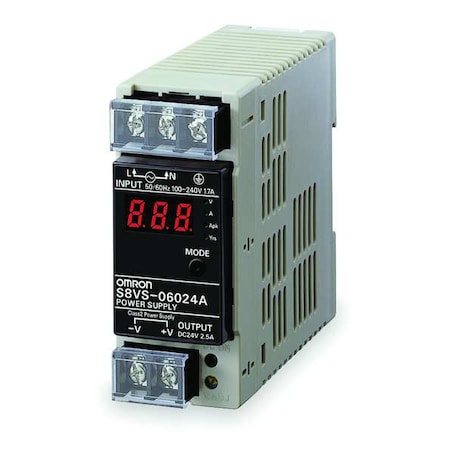 DC Power Supply, 100/240V AC, 24V DC, 60 W, 2.5 A, DIN Rail MPN:S8VS-06024A