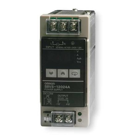 DC Power Supply, 100/240V AC, 24V DC, 120 W, 5 A, DIN Rail MPN:S8VS-12024A