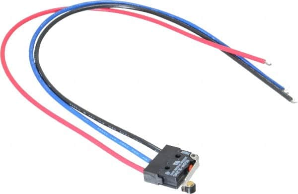 3 Amp at 30 VDC, 3 Amp at 125 VAC, 2 Amp at 250 VAC, SPDT, Hinge Roller Lever, Sealed Miniature Snap Action Switch MPN:D2SW-3L2MS