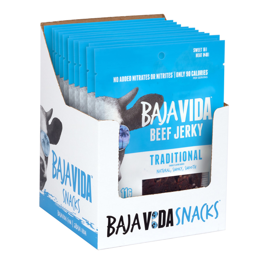 Baja Vida Beef Jerky Traditional Snack Packs, 1.0 Oz, Box Of 12 Packs MPN:00850045035638