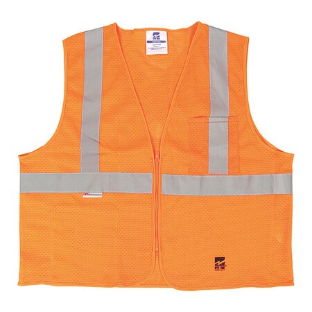 Safety Vest, Mesh, Zipper, Org, 4XL/5XL MPN:U6108O-4XL/5XL