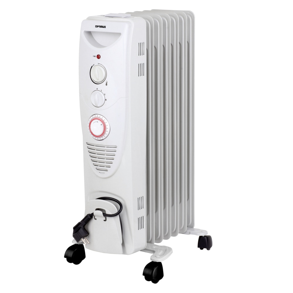 Optimus 1500-Watt Portable 7-Fins Oil-Filled Radiator Heater, 26in x 15in, White MPN:99598101M