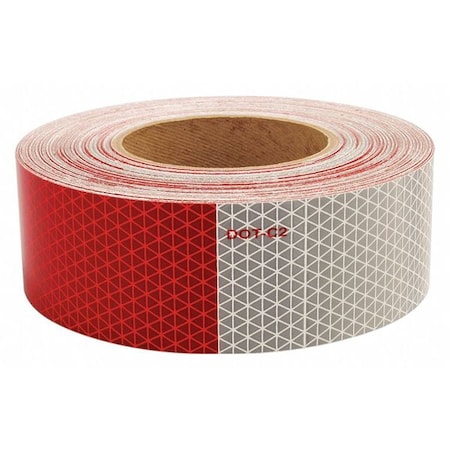 Reflective Tape, 2 in W x 30 ft L, 8 mil Thick, Red/White MPN:18804