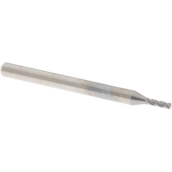 Square End Mill: 0.055'' Dia, 0.171'' LOC, 1/8'' Shank Dia, 1-1/2'' OAL, 4 Flutes, Solid Carbide MPN:494-0550