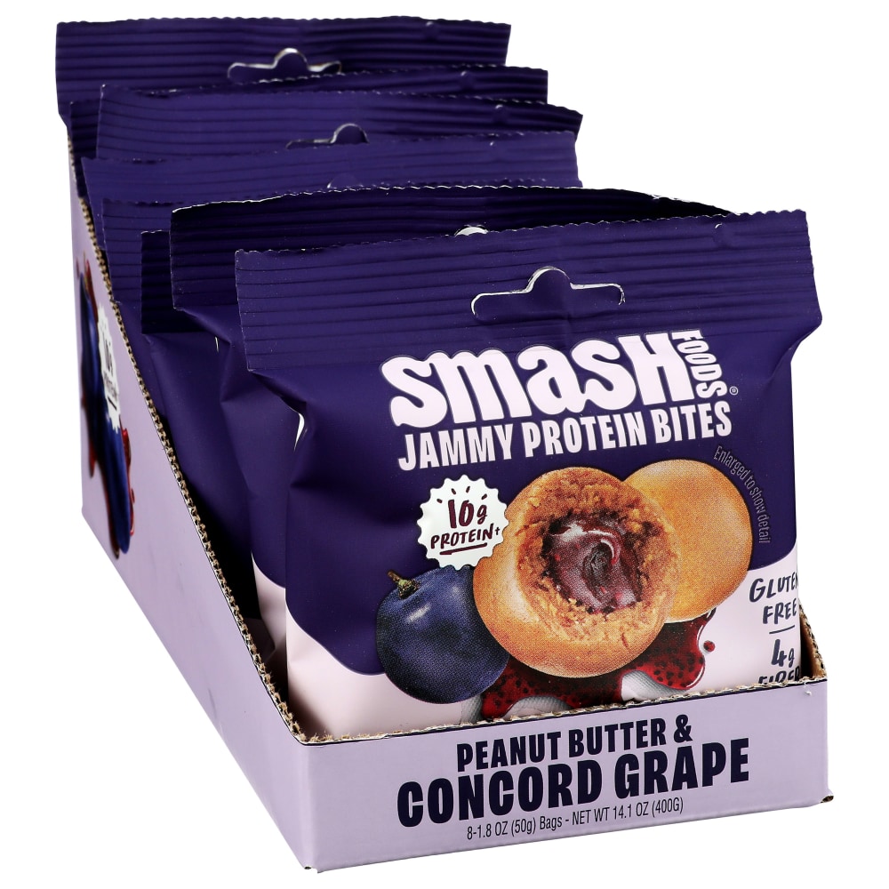 Smash Foods Superfood Snack Bites, Peanut Butter & Concord Grape Jelly, 1.8 Oz, Total Qty 8 MPN:55029