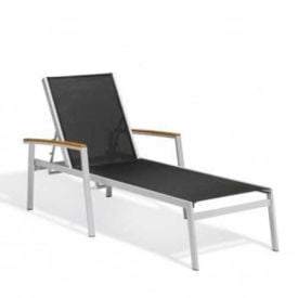 Oxford Garden® Travira Chaise Lounge - Black Sling - Tekwood Natural Armcaps (2 pk) TVL80S.B-AC.N-PC.F2