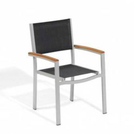 Oxford Garden® Travira Outdoor Armchair - Black Sling - Tekwood Natural Armcaps (2 pk) TVCHS.B-AC.N-PC.F2