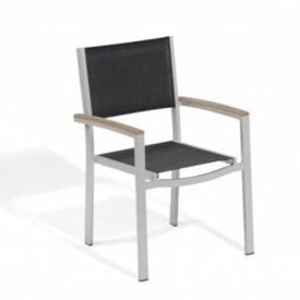 Oxford Garden® Travira Outdoor Armchair - Black Sling - Tekwood Vintage Armcaps (2 pk) TVCHS.B-AC.V-PC.F2
