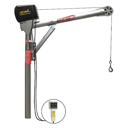 Davit Crane, 500 lb Capacity, 27.5 in to 42 in Reach, 0 in to 1080 in Lift Range, Silver MPN:OZ500DAV-ACW