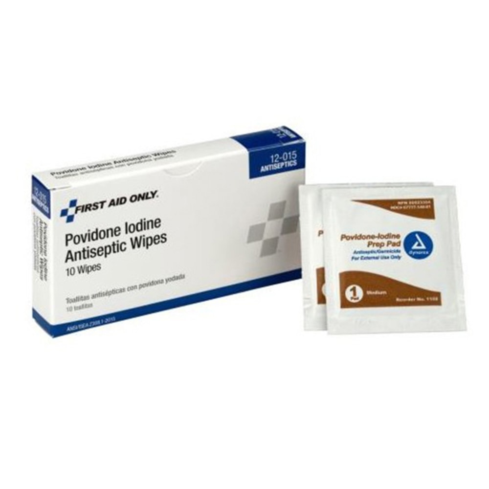 First Aid Only Iodine Wipes, 1-1/4in x 2-1/2in, White, Box Of 10 Wipes MPN:12-015-001
