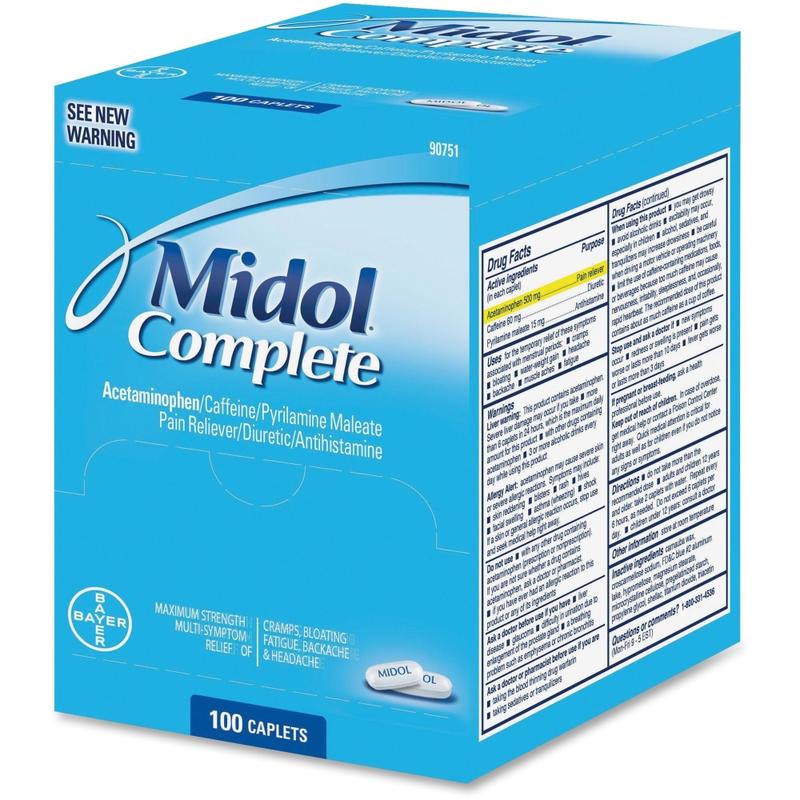 Midol Complete Pain Reliever Caplets - For Menstrual Cramp, Backache, Muscular Pain, Headache, Bloating - 100 / Box MPN:90751