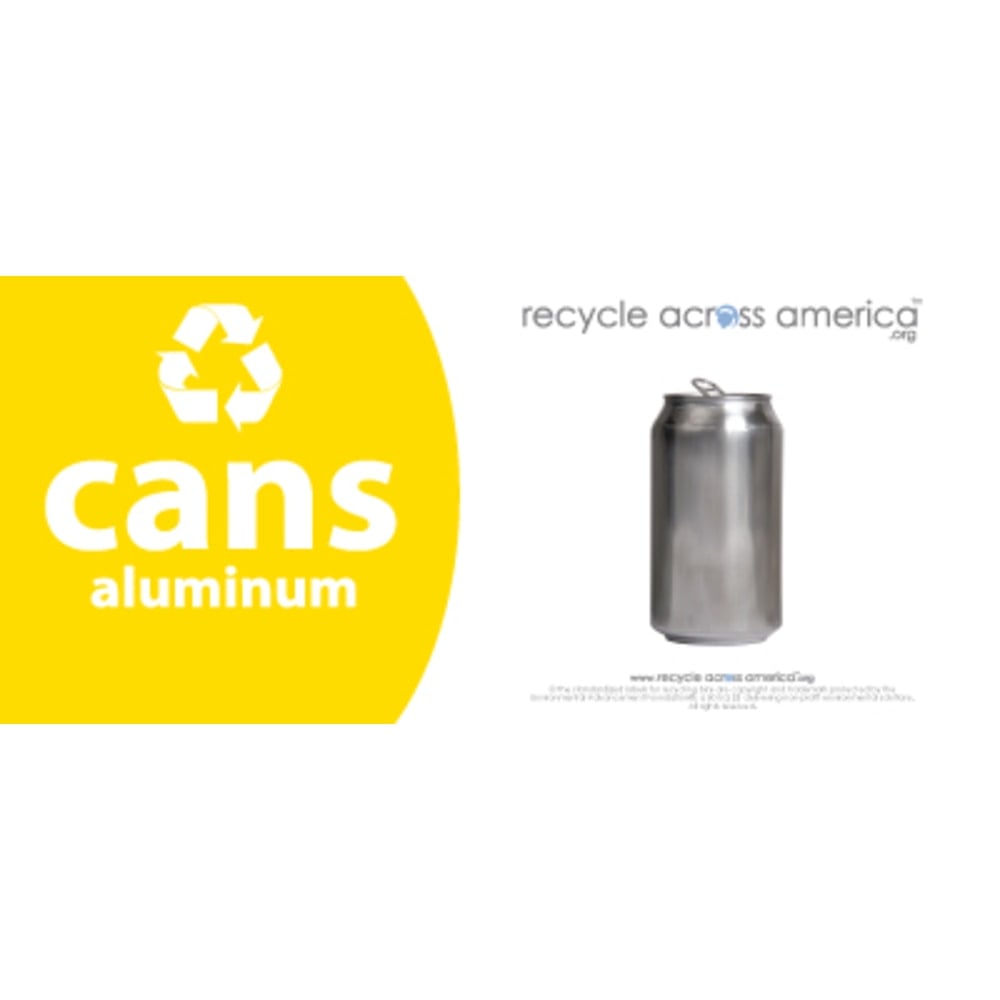 Recycle Across America Aluminum Cans Standardized Recycling Labels, CANS-0409, 4in x 9in, Yellow MPN:CANS-0409