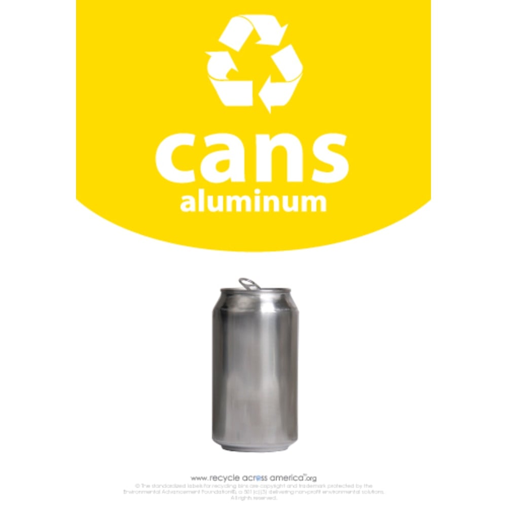 Recycle Across America Aluminum Cans Standardized Recycling Labels, CANS-1007, 10in x 7in, Yellow MPN:CANS-1007