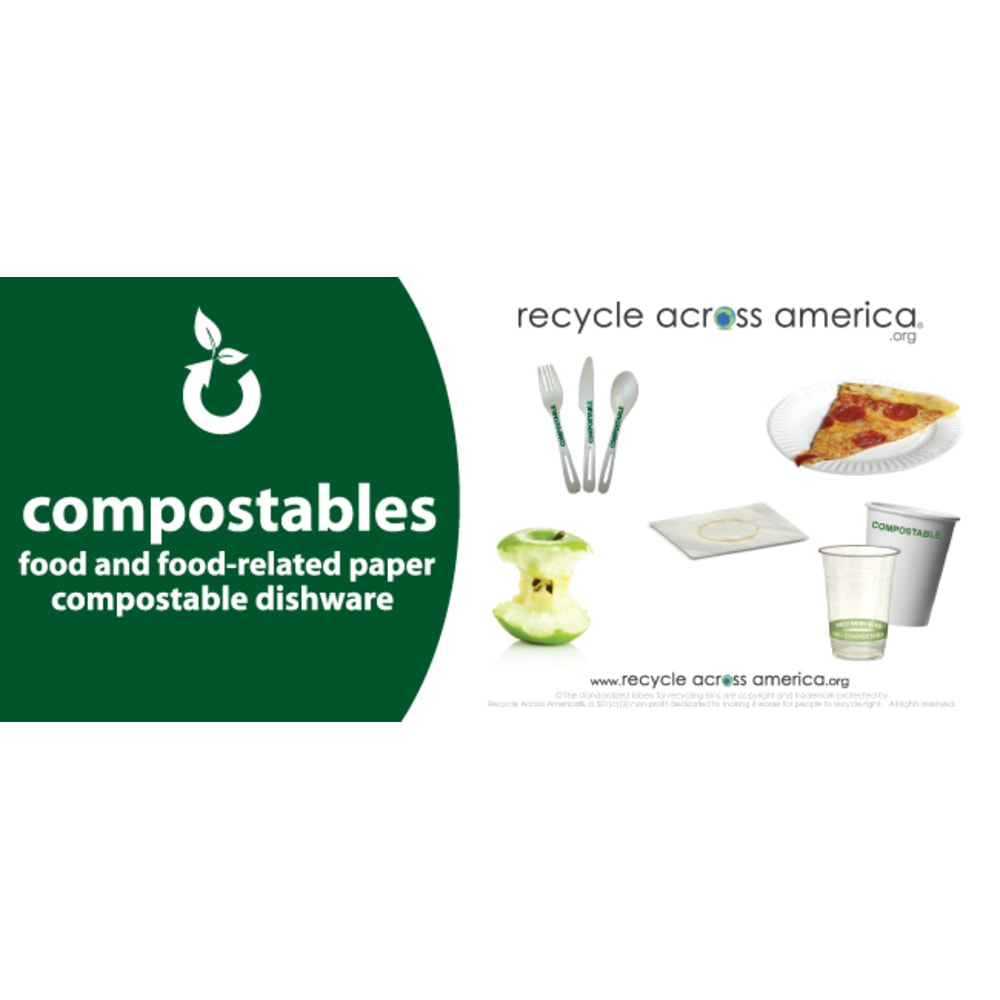 Recycle Across America Compostables Standardized Recycling Labels, COMPS-0409, 4in x 9in, Dark Green MPN:COMPS-0409