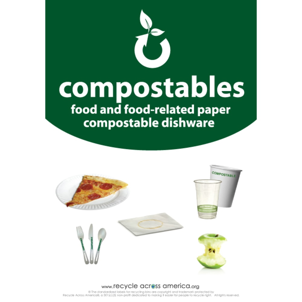 Recycle Across America Compostables Standardized Recycling Labels, COMPS-1007, 10in x 7in, Dark Green MPN:COMPS-1007