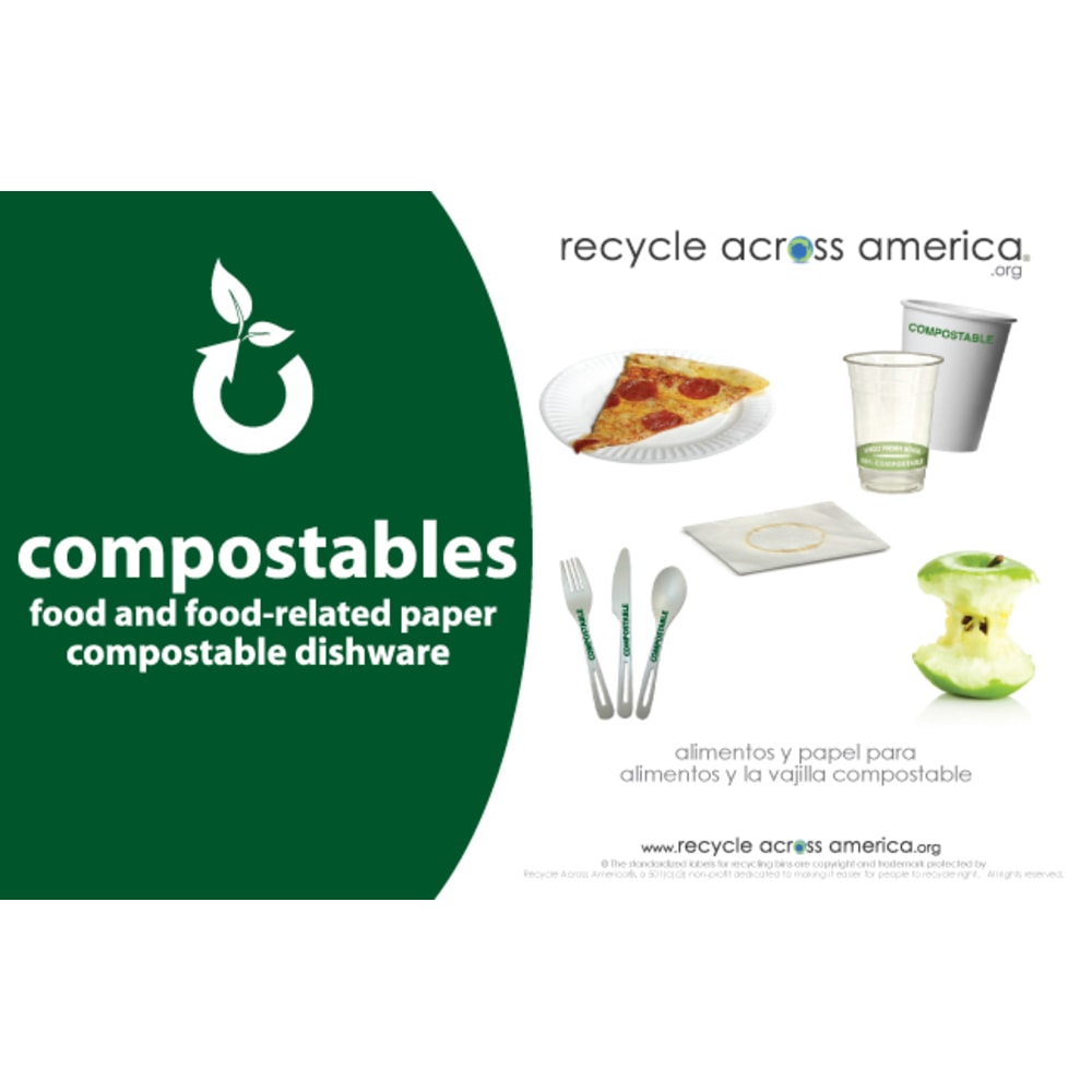 Recycle Across America Compostables Standardized Recycling Labels, COMPS-5585, 5 1/2in x 8 1/2in, Dark Green MPN:COMPS-5585