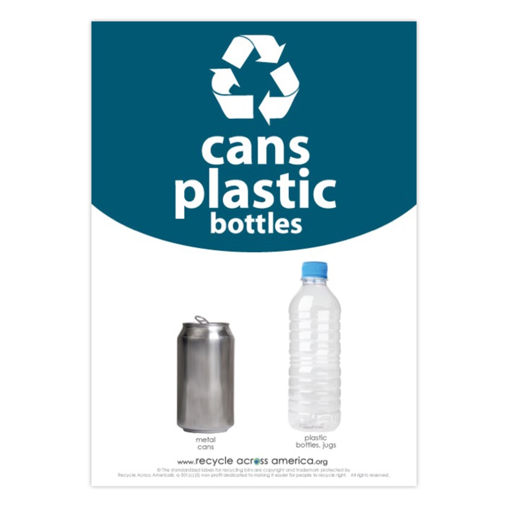 Recycle Across America Cans And Plastics Standardized Recycling Labels, CP-1007, 10in x 7in, Dark Teal MPN:CP-1007