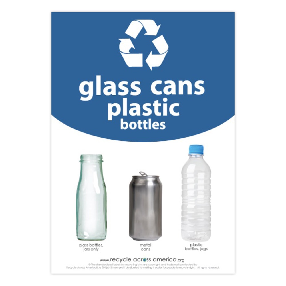 Recycle Across America Glass, GCP-1007, Cans And Plastics Standardized Recycling Label, 10in x 7in, Blue MPN:GCP-1007
