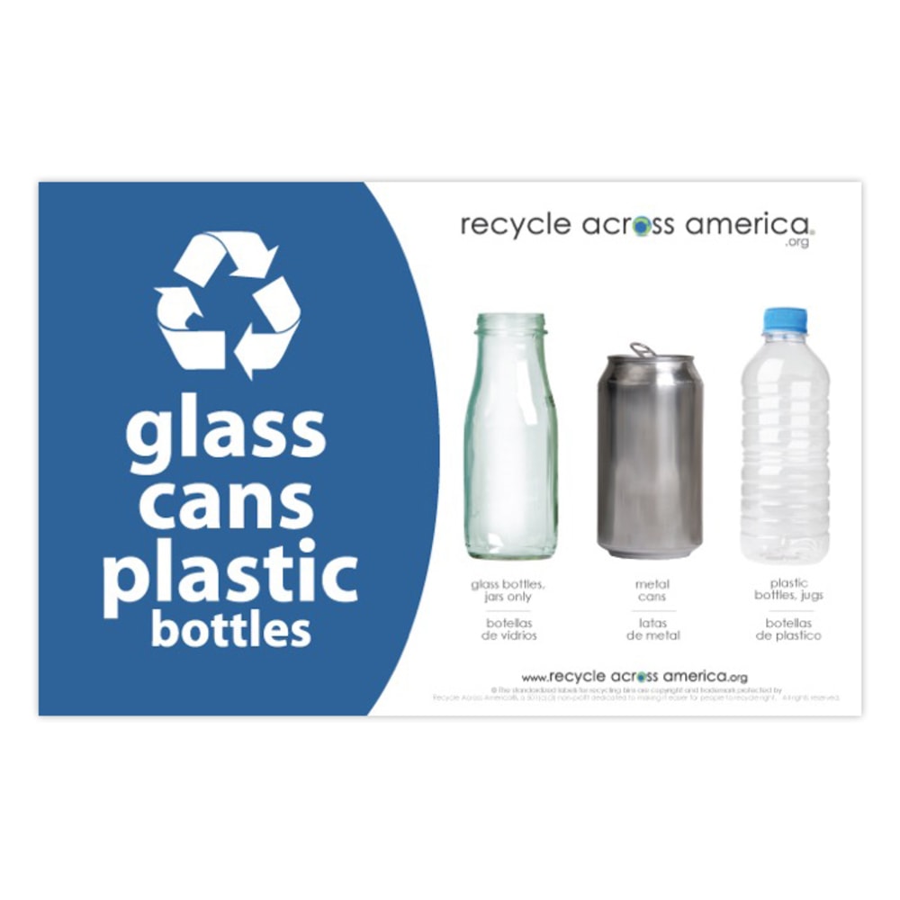 Recycle Across America Glass, GCP-5585, Cans And Plastics Standardized Recycling Label, 5 1/2in x 8 1/2in, Blue MPN:GCP-5585