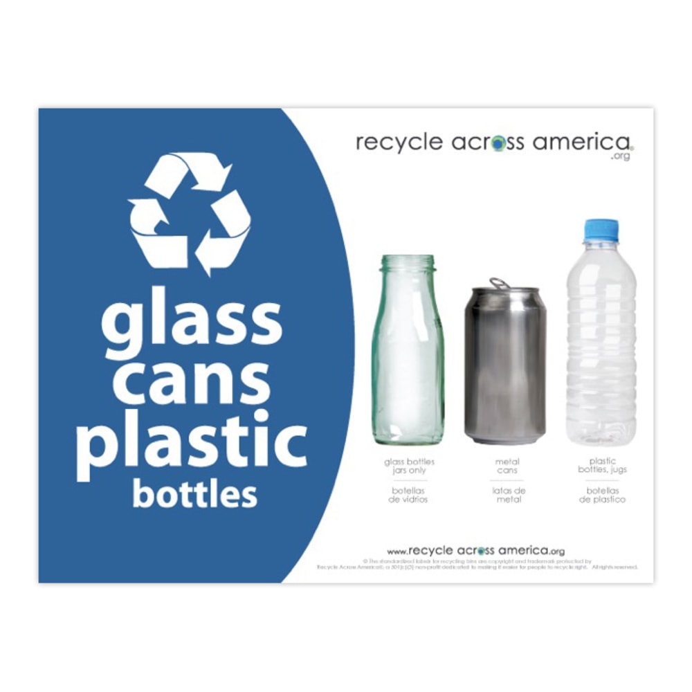 Recycle Across America Glass, GCP-8511, Cans And Plastics Standardized Recycling Label, 8 1/2in x 11in, Blue MPN:GCP-8511