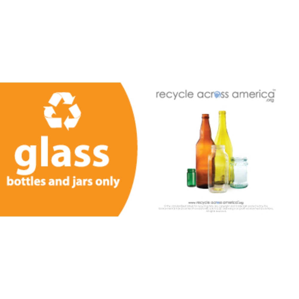 Recycle Across America Glass Standardized Recycling Label, GLASS-0409, 4in x 9in, Orange MPN:GLASS-0409