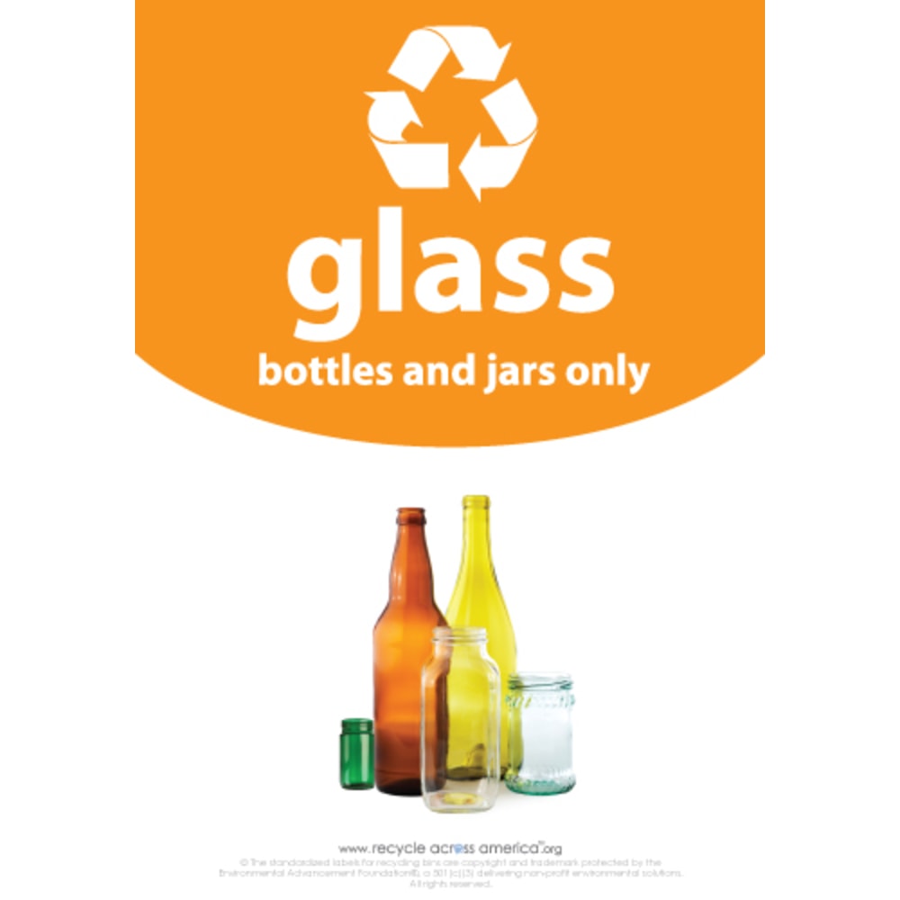 Recycle Across America Glass Standardized Recycling Label, GLASS-1007, 10in x 7in, Orange MPN:GLASS-1007