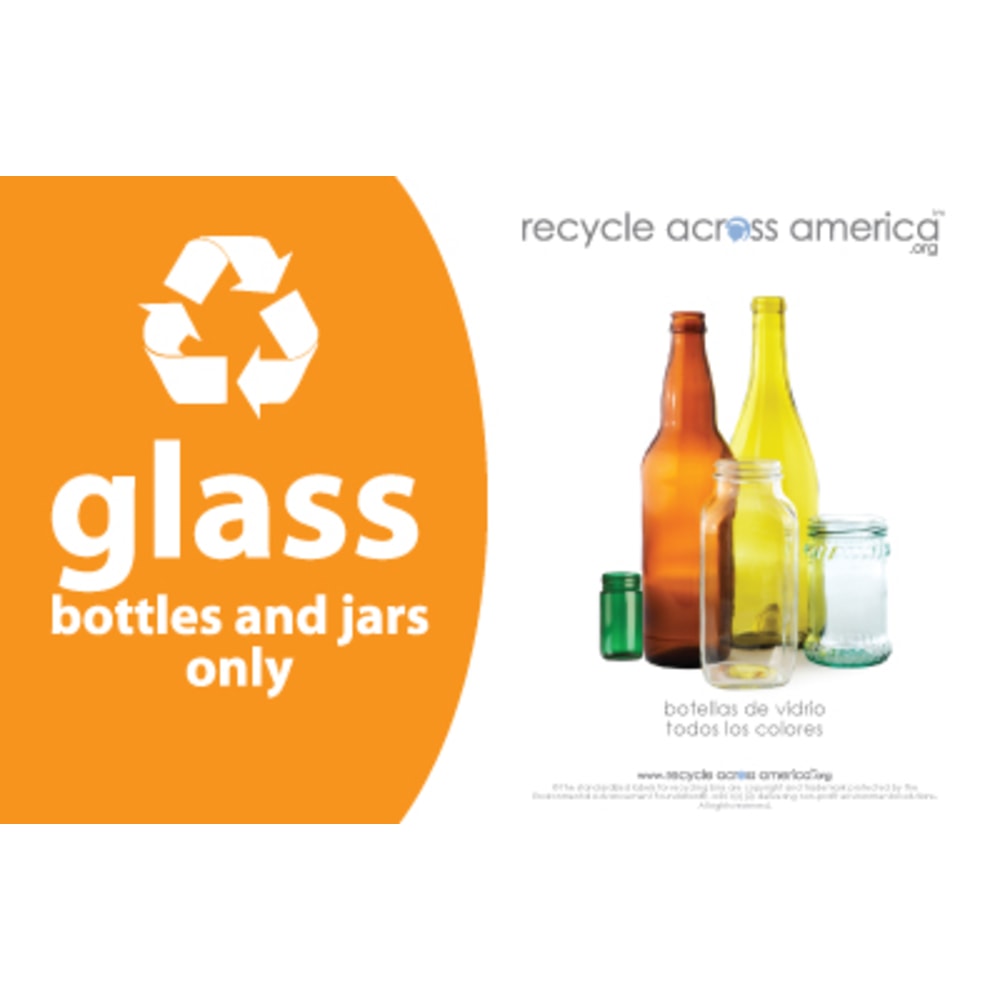 Recycle Across America Glass Standardized Recycling Label, GLASS-5585, 5 1/2in x 8 1/2in, Orange MPN:GLASS-5585