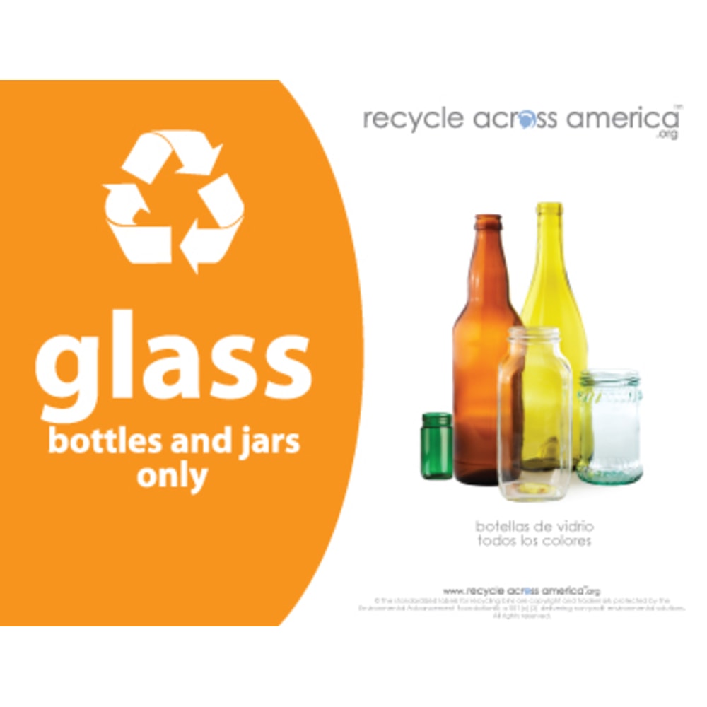 Recycle Across America Glass Standardized Recycling Label, GLASS-8511, 8 1/2in x 11in, Orange MPN:GLASS-8511
