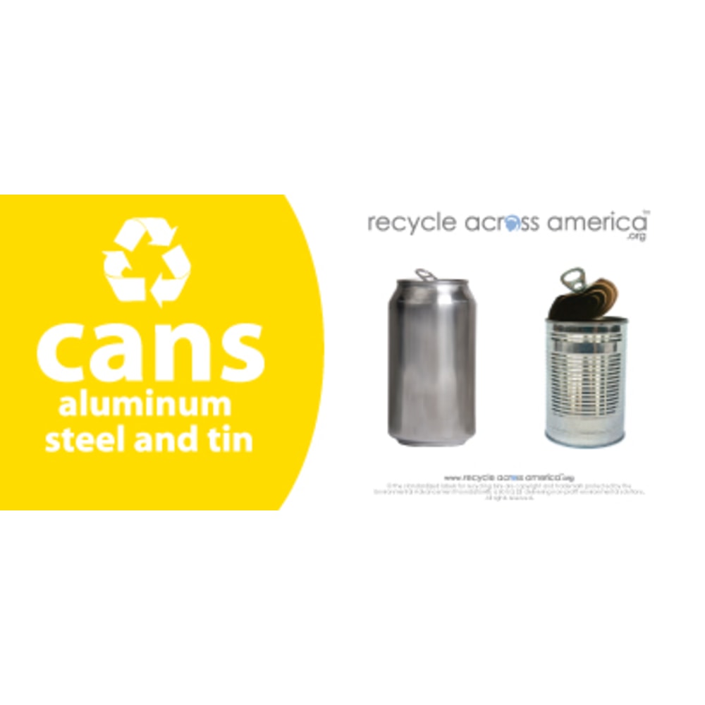 Recycle Across America Aluminum, METAL-0409, Steel And Tin Cans Standardized Recycling Labels, 4in x 9in, Yellow MPN:METAL-0409