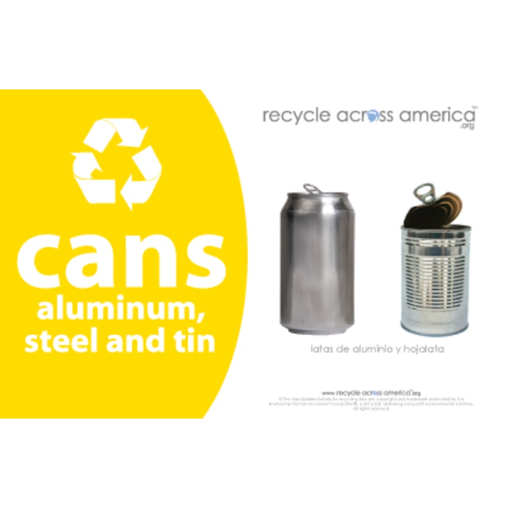 Recycle Across America Aluminum, METAL-5585, Steel And Tin Cans Standardized Recycling Labels, 5 1/2in x 8 1/2in, Yellow MPN:METAL-5585