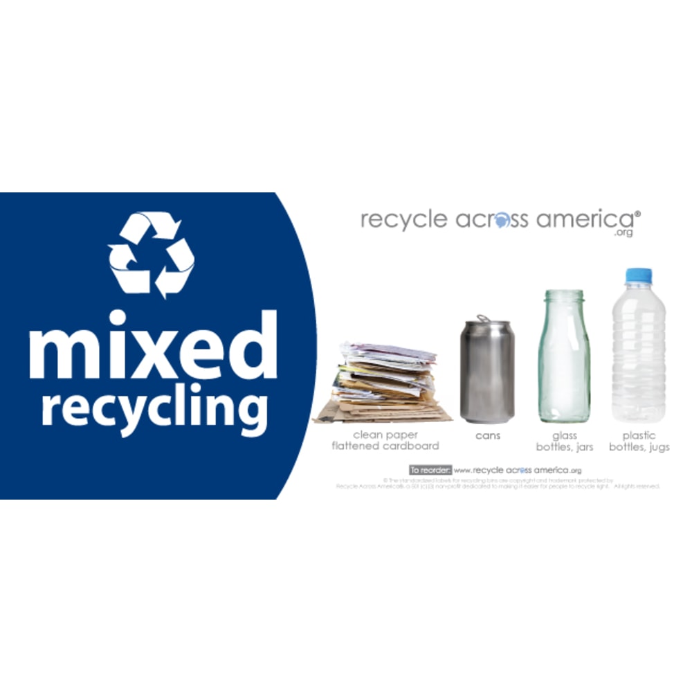 Recycle Across America Mixed Standardized Recycling Labels, MXD-0409, 4in x 9in, Navy Blue MPN:MXD-0409