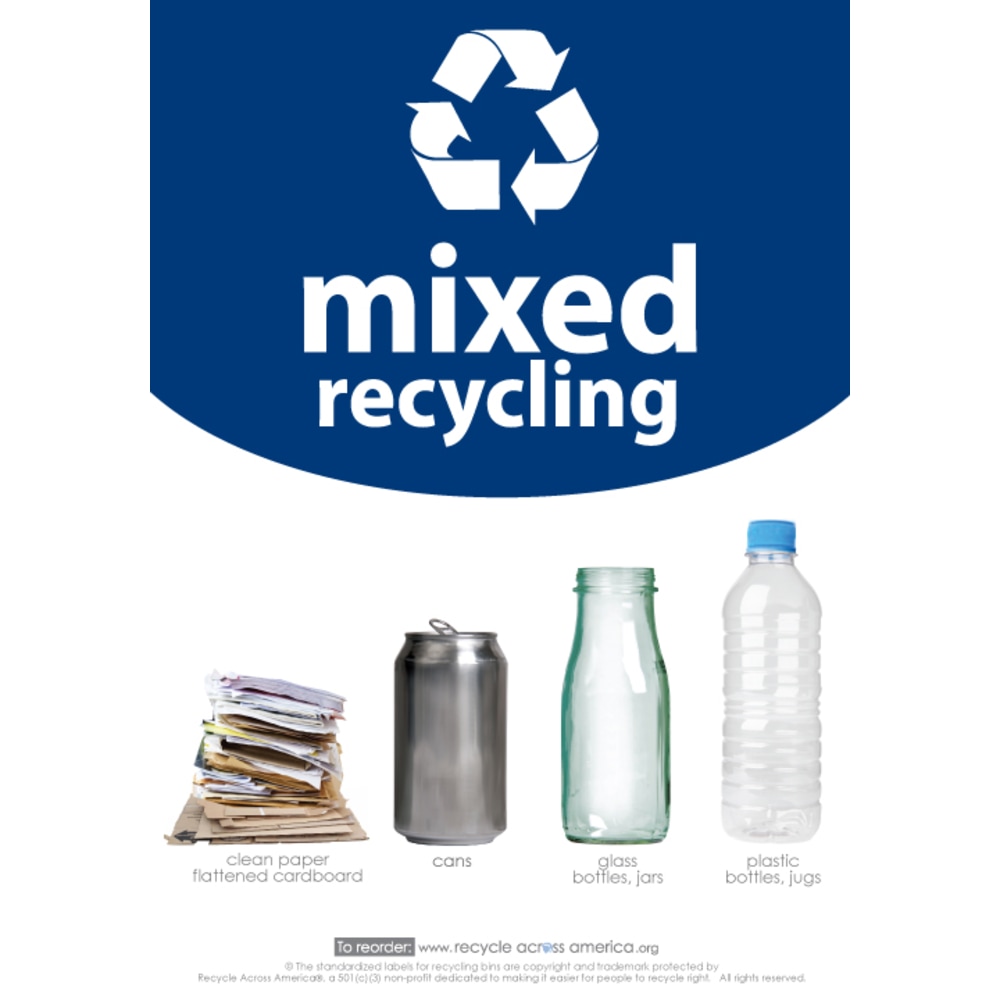 Recycle Across America Mixed Standardized Recycling Labels, MXD-1007, 10in x 7in, Navy Blue MPN:MXD-1007