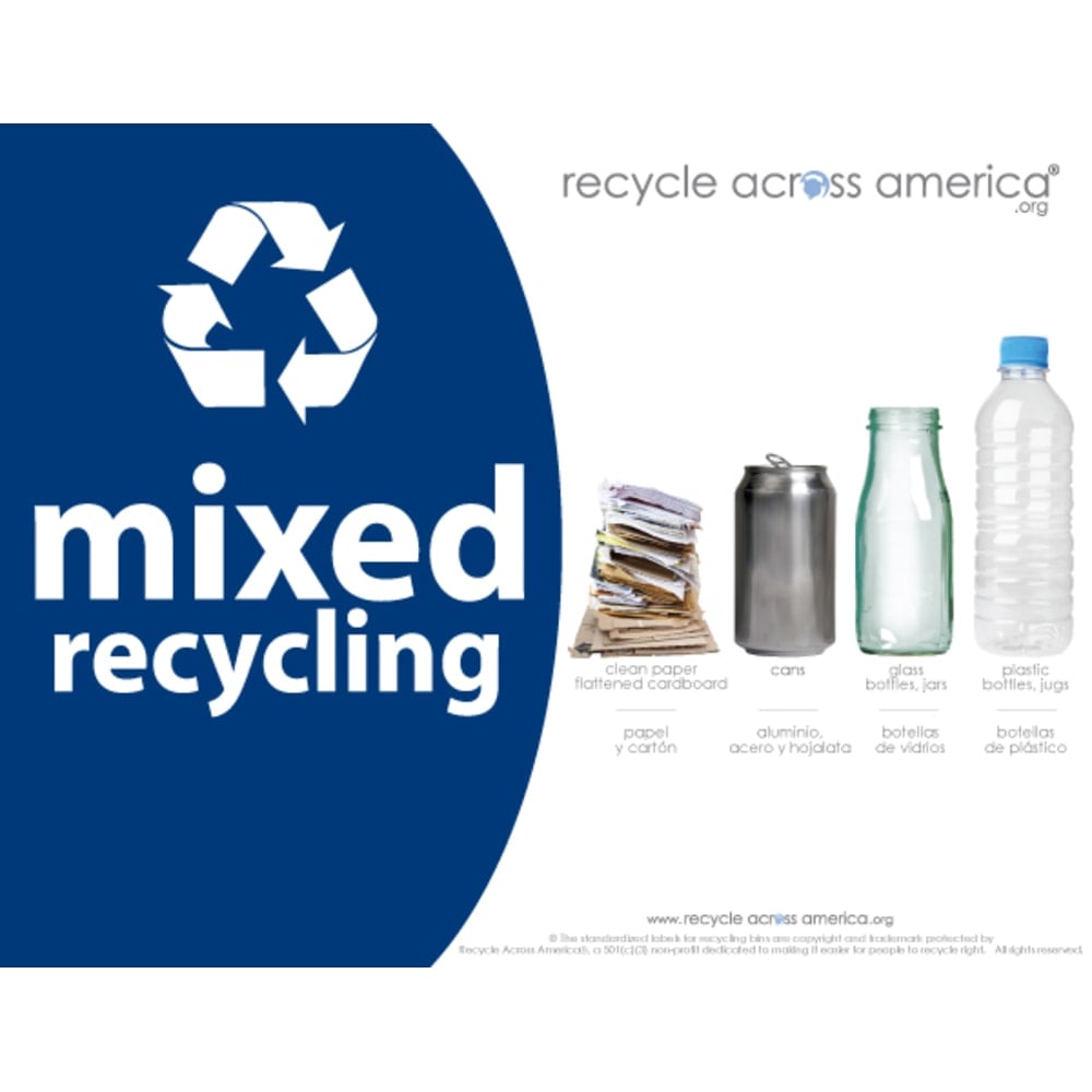 Recycle Across America Mixed Standardized Recycling Labels, MXD-8511, 8 1/2in x 11in, Navy Blue MPN:MXD-8511