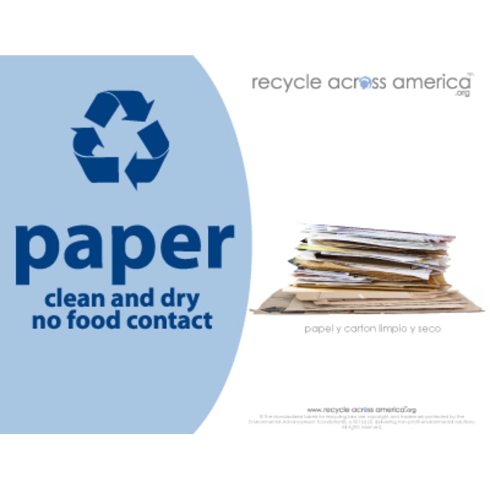 Recycle Across America Paper Standardized Recycling Labels, P-8511, 8 1/2in x 11in, Light Blue MPN:P-8511