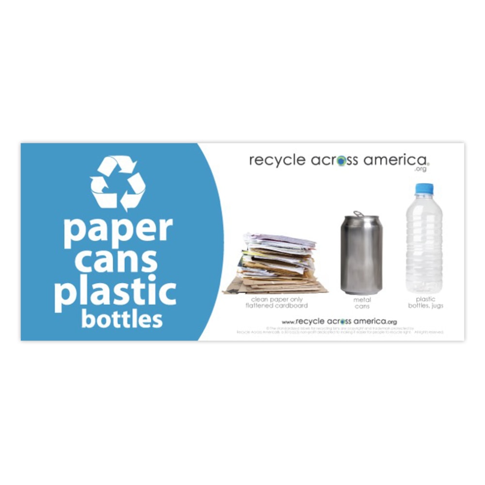 Recycle Across America Paper, Cans And Plastic Standardized Recycling Label, PCP-0409, 4in x 9in, Light Blue MPN:PCP-0409